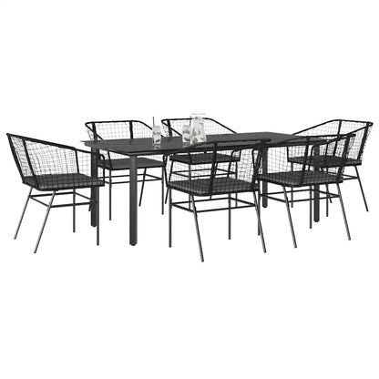 9-Tlg. Garten-Essgruppe Mit Kissen Schwarz Poly Rattan Glas