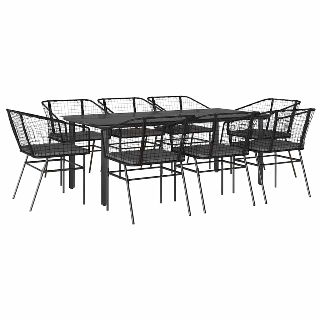 9-Tlg. Garten-Essgruppe Mit Kissen Schwarz Poly Rattan Glas