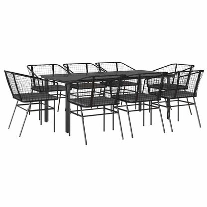 9-Tlg. Garten-Essgruppe Mit Kissen Schwarz Poly Rattan Glas