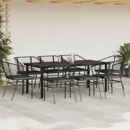 9-Tlg. Garten-Essgruppe Mit Kissen Schwarz Poly Rattan Glas