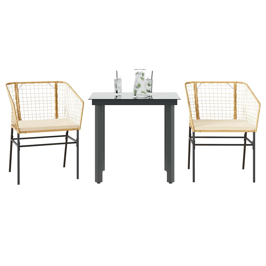 9-Tlg. Garten-Essgruppe Mit Kissen Schwarz Poly Rattan Glas
