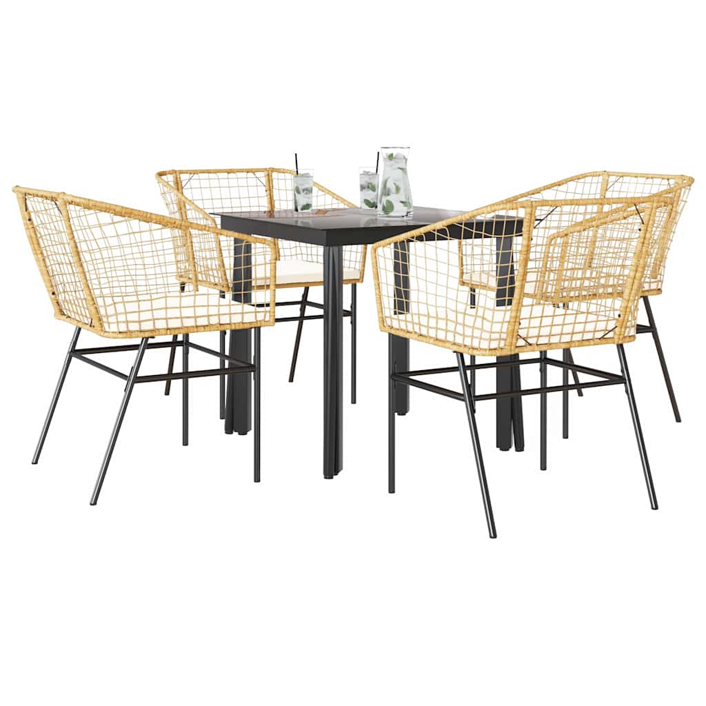 9-Tlg. Garten-Essgruppe Mit Kissen Schwarz Poly Rattan Glas