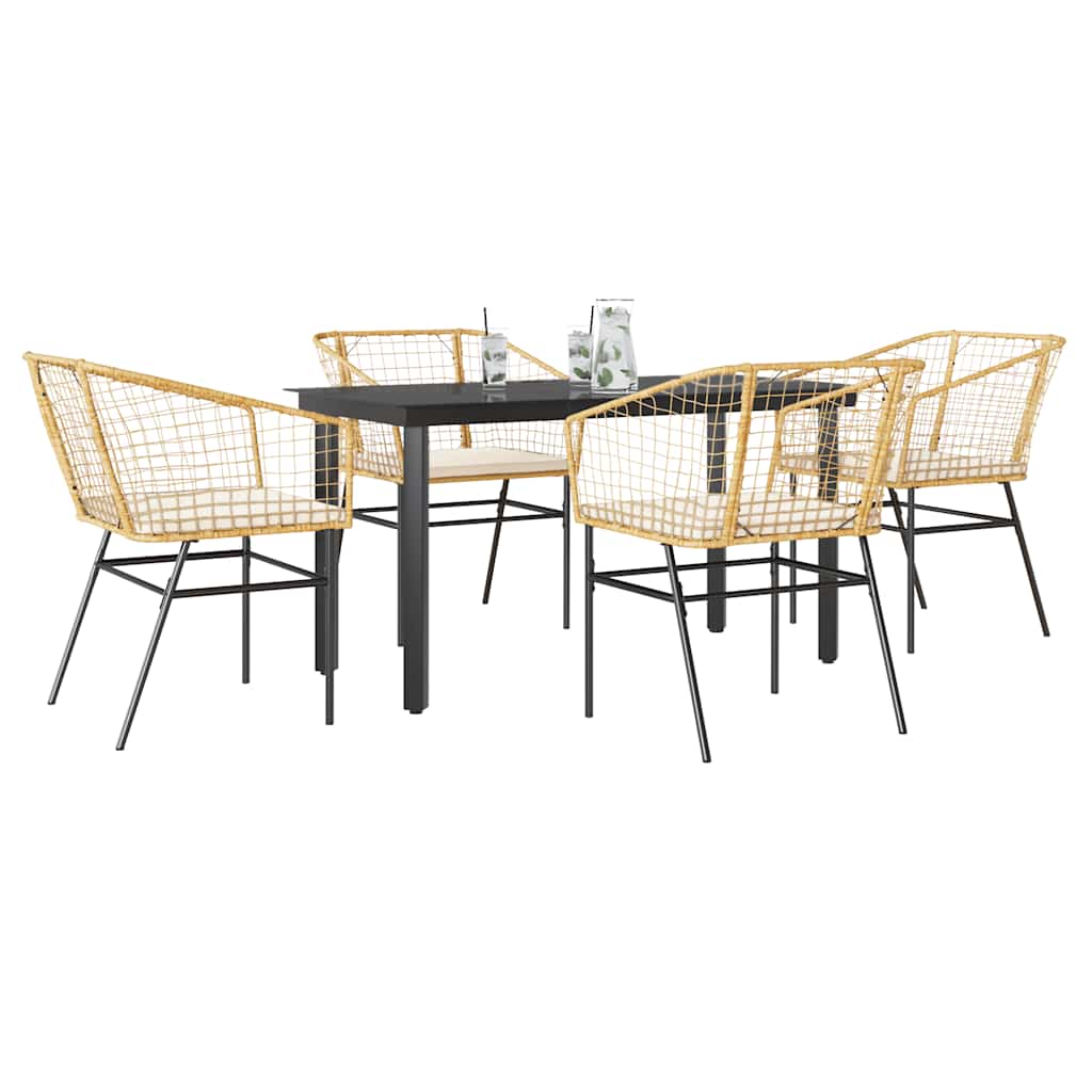 9-Tlg. Garten-Essgruppe Mit Kissen Schwarz Poly Rattan Glas