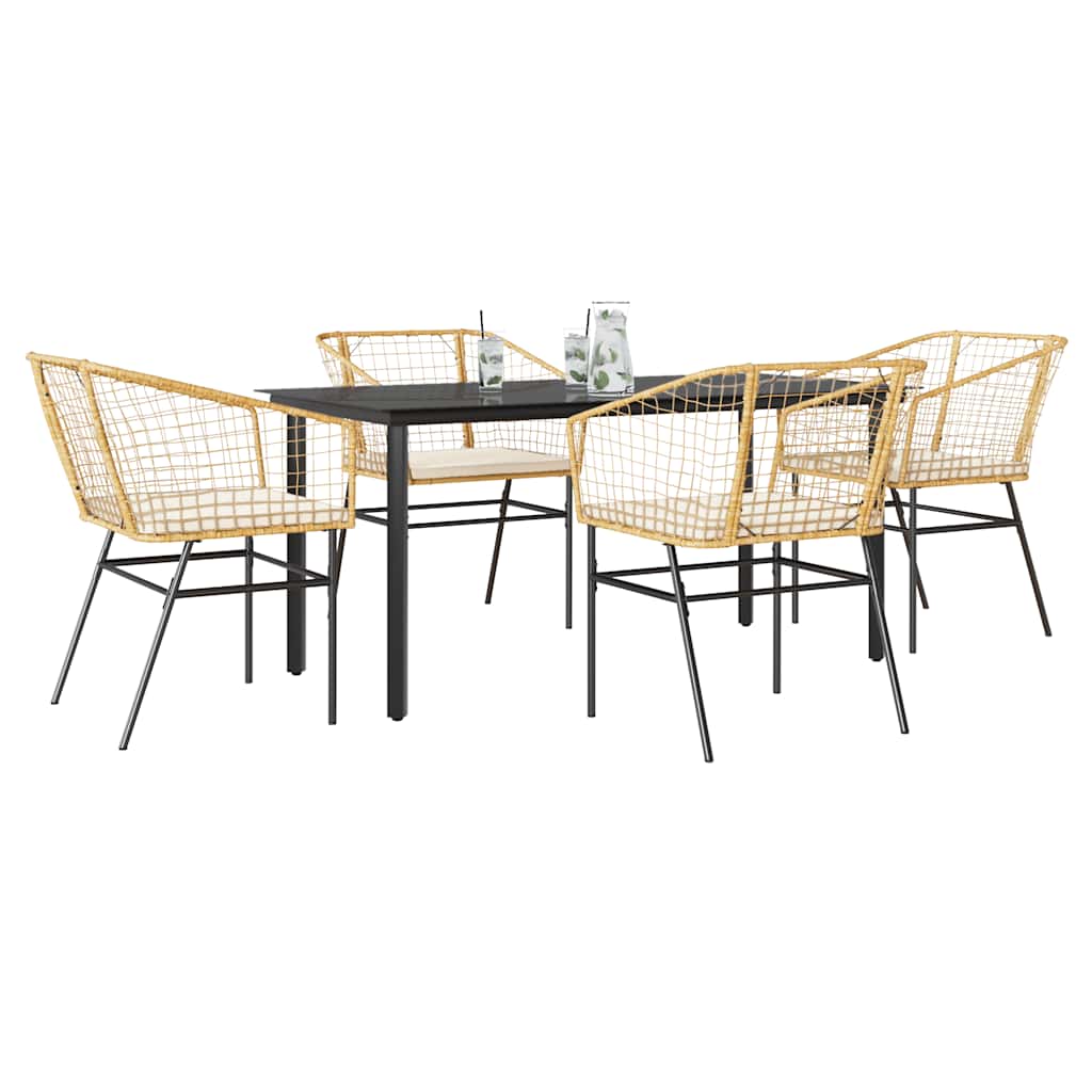 9-Tlg. Garten-Essgruppe Mit Kissen Schwarz Poly Rattan Glas
