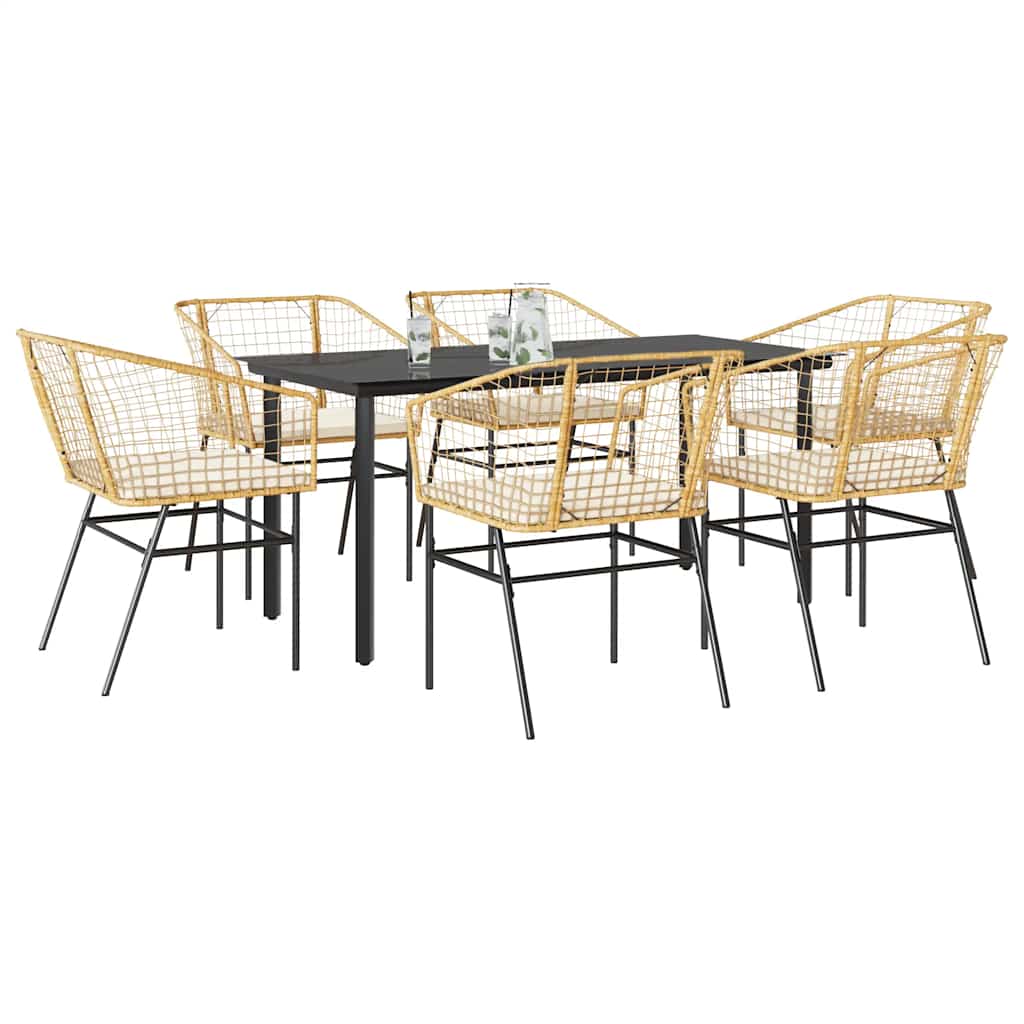 9-Tlg. Garten-Essgruppe Mit Kissen Schwarz Poly Rattan Glas