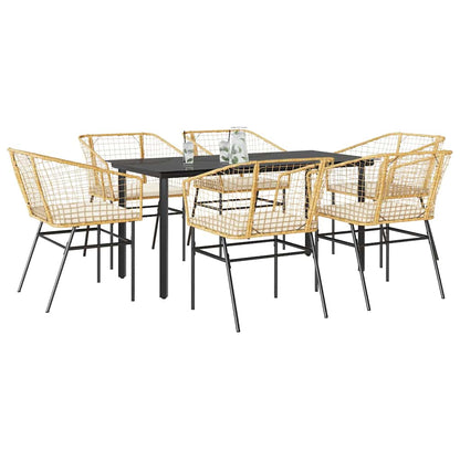 9-Tlg. Garten-Essgruppe Mit Kissen Schwarz Poly Rattan Glas