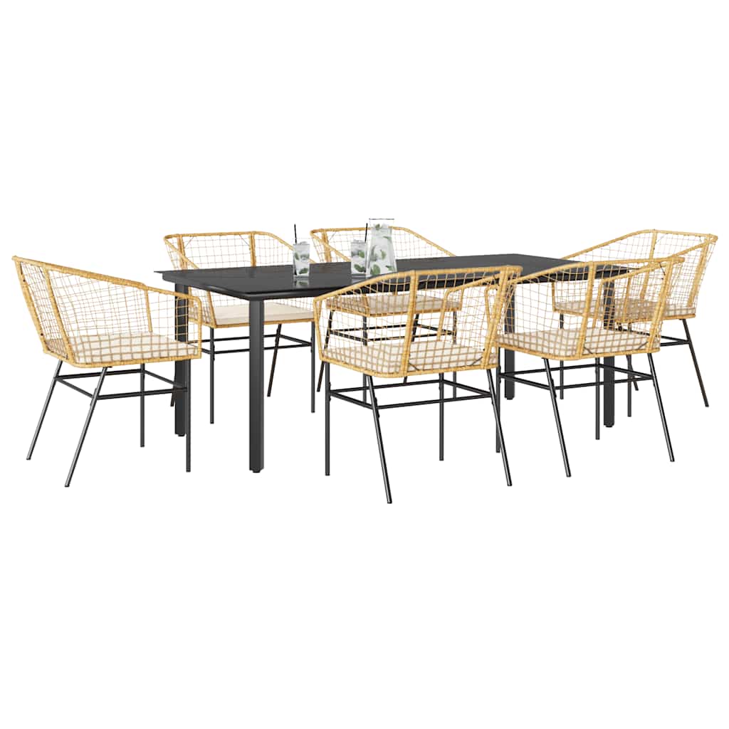 9-Tlg. Garten-Essgruppe Mit Kissen Schwarz Poly Rattan Glas