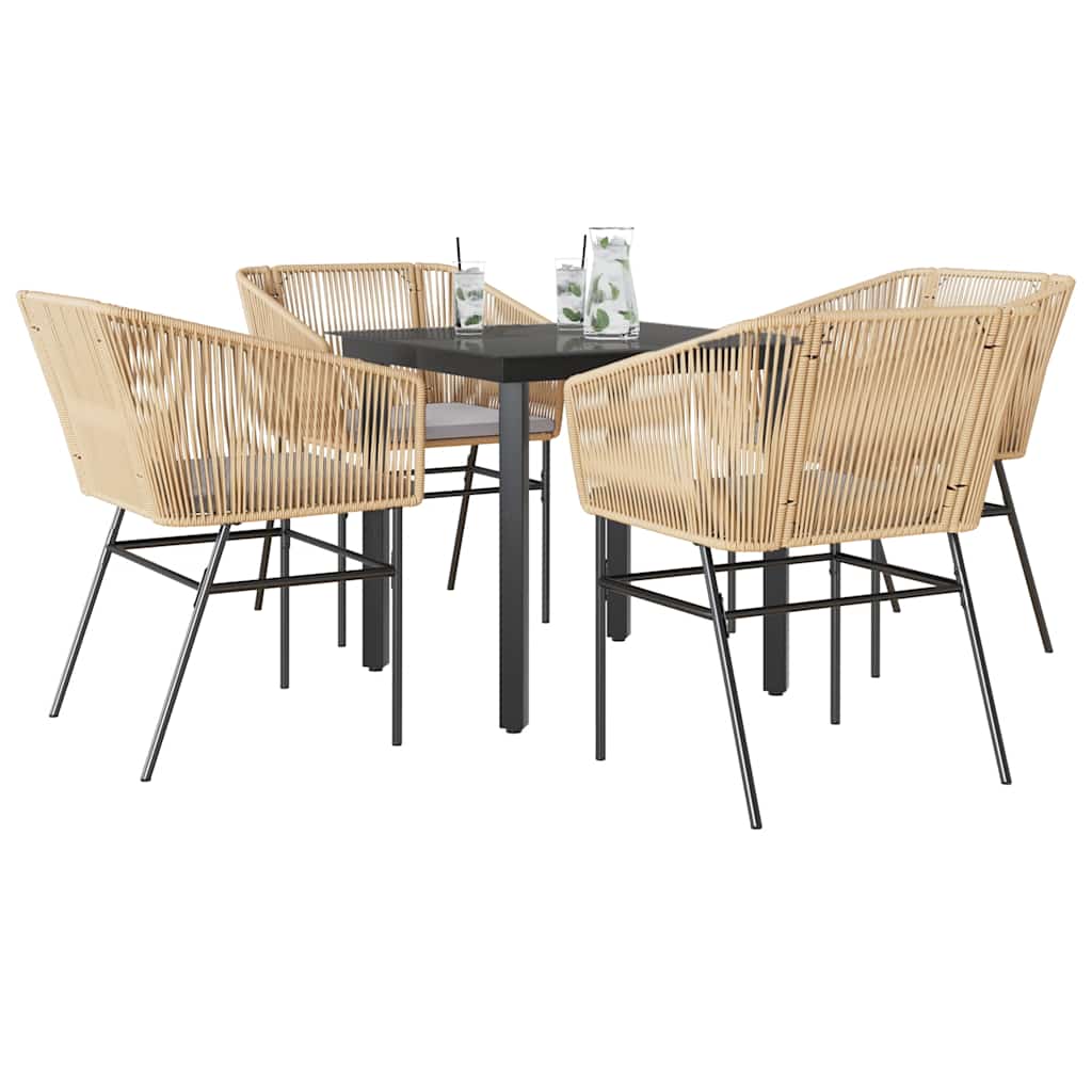 9-Tlg. Garten-Essgruppe Mit Kissen Poly Rattan Glas