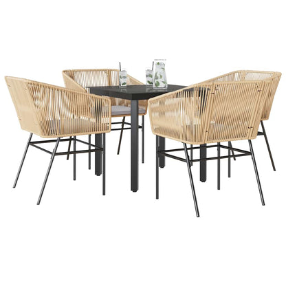9-Tlg. Garten-Essgruppe Mit Kissen Poly Rattan Glas