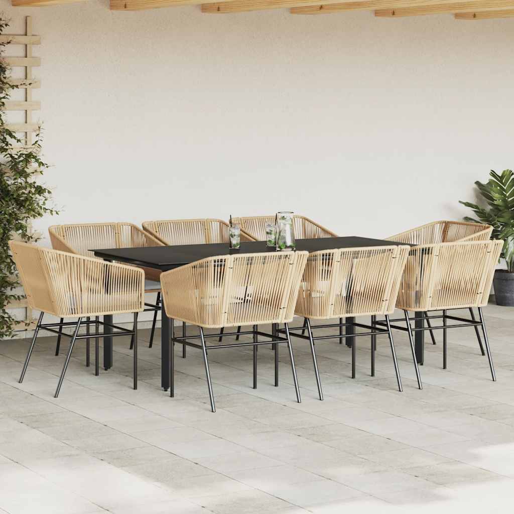 9-Tlg. Garten-Essgruppe Mit Kissen Poly Rattan Glas