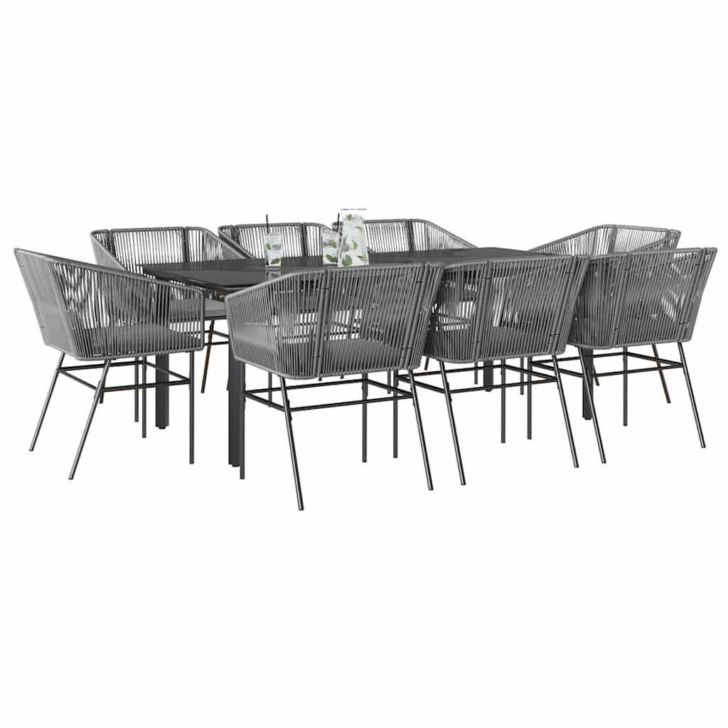 9-Tlg. Garten-Essgruppe Mit Kissen Poly Rattan Glas