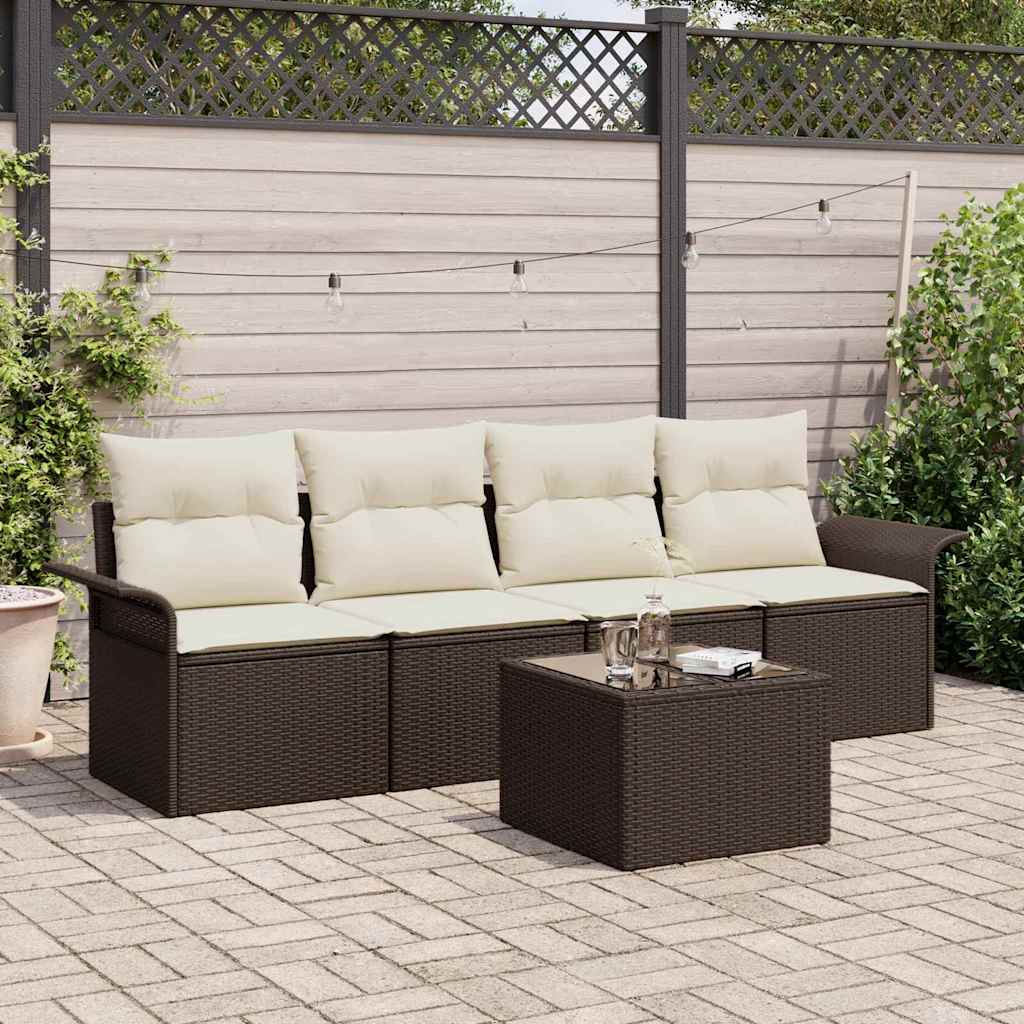 5-Teiliges Garten-Sofa-Set Mit Kissen In Aus Poly Rattan