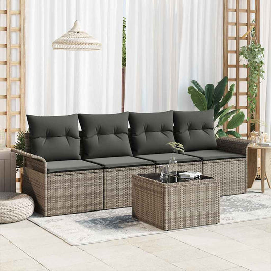 5-Teiliges Garten-Sofa-Set Mit Kissen In Aus Poly Rattan