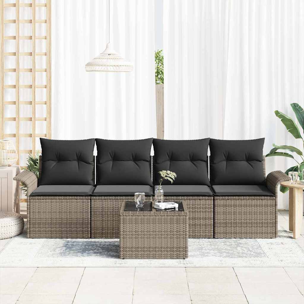 5-Teiliges Garten-Sofa-Set Mit Kissen In Aus Poly Rattan