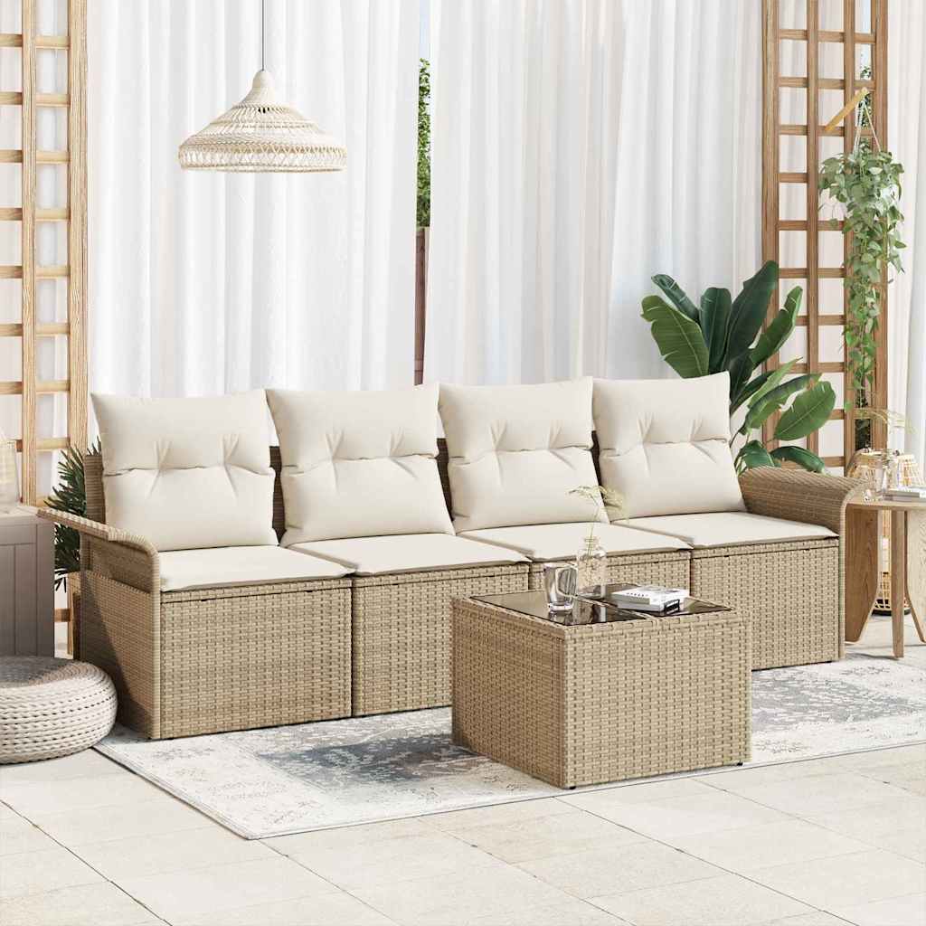 5-Teiliges Garten-Sofa-Set Mit Kissen In Aus Poly Rattan