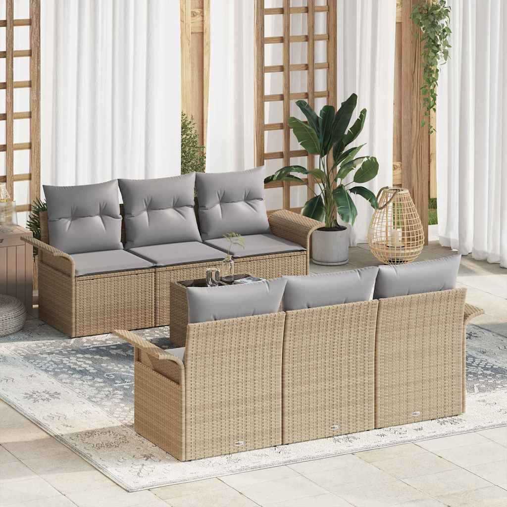 7-Teiliges Gartensofa-Set Mit Kissen In Aus Poly-Rattan