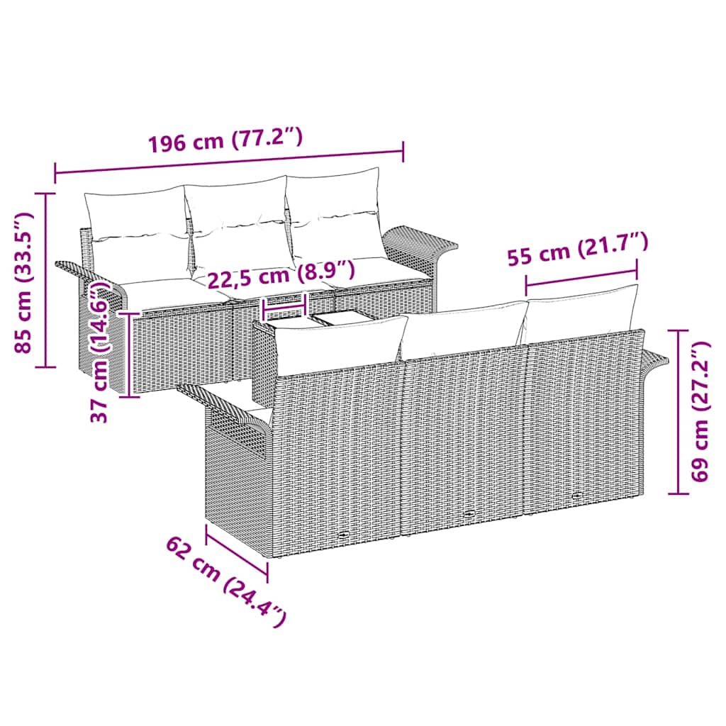 7-Teiliges Gartensofa-Set Mit Kissen In Aus Poly-Rattan