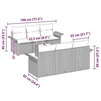 7-Teiliges Gartensofa-Set Mit Kissen In Aus Poly-Rattan