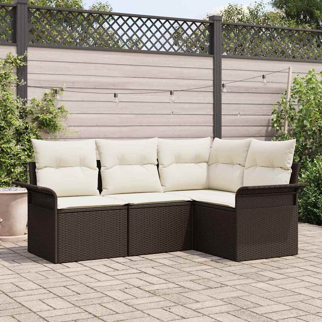 5-Teiliges Garten-Sofa-Set Mit Kissen Beige Poly-Rattan
