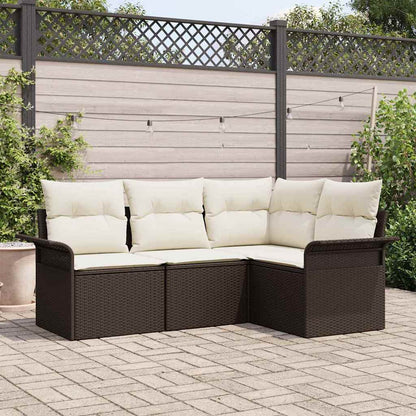 5-Teiliges Garten-Sofa-Set Mit Kissen Beige Poly-Rattan