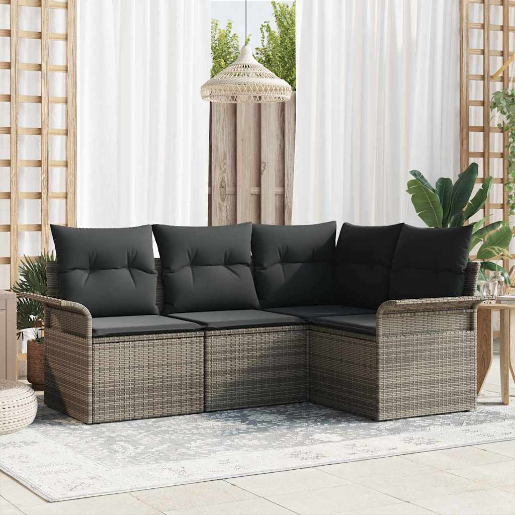 5-Teiliges Garten-Sofa-Set Mit Kissen Beige Poly-Rattan