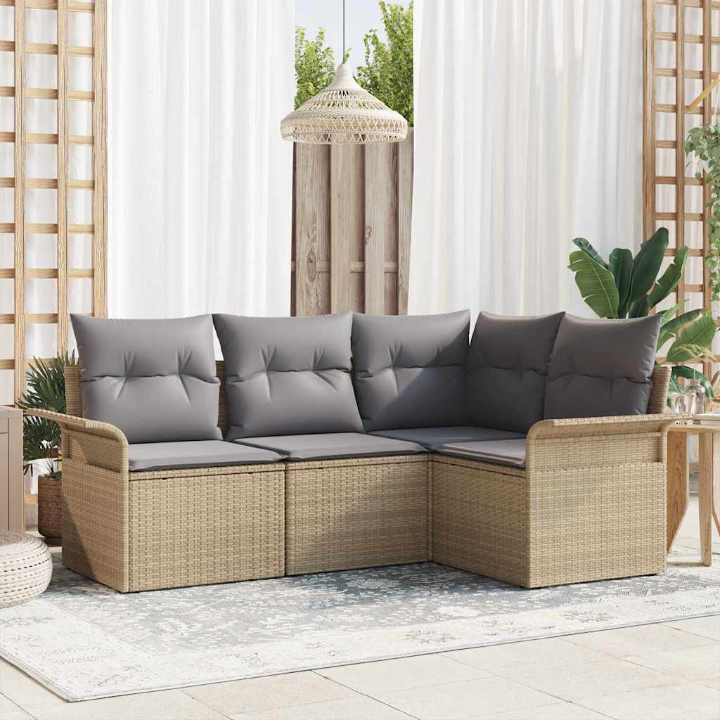 5-Teiliges Garten-Sofa-Set Mit Kissen Beige Poly-Rattan