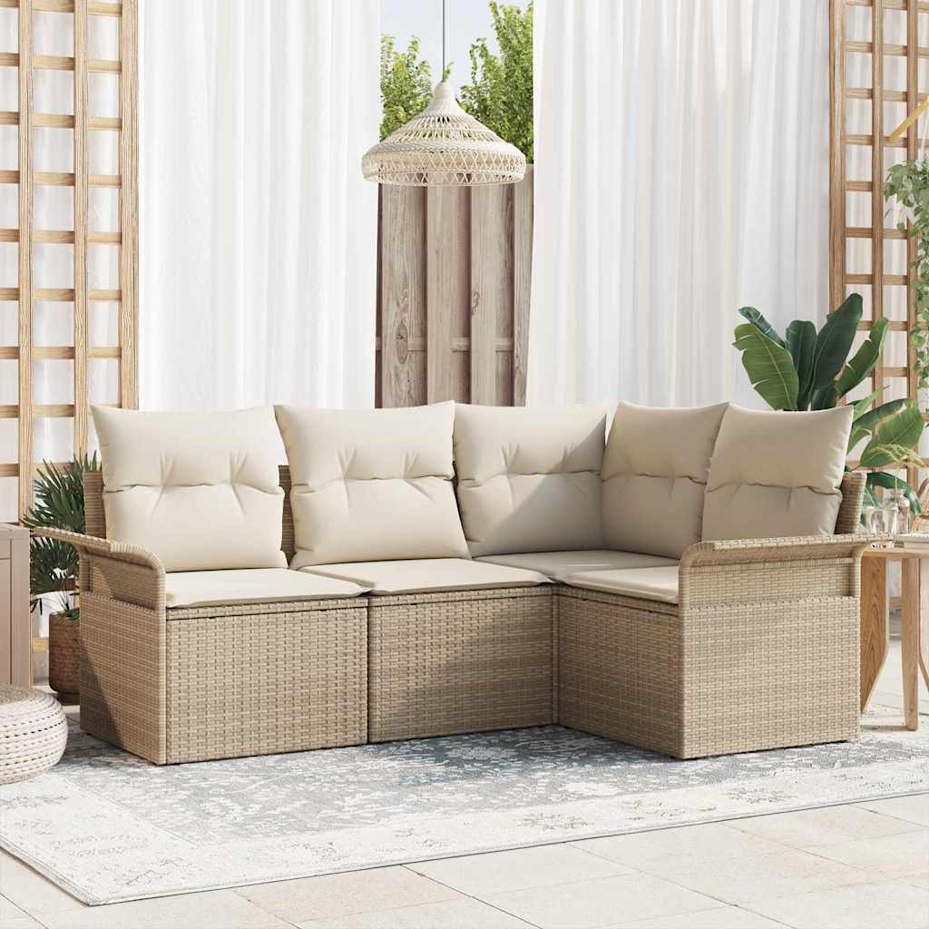5-Teiliges Garten-Sofa-Set Mit Kissen Beige Poly-Rattan