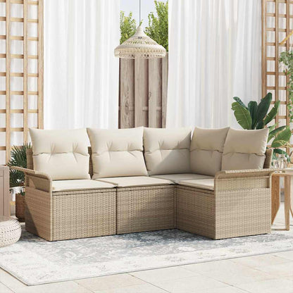 5-Teiliges Garten-Sofa-Set Mit Kissen Beige Poly-Rattan