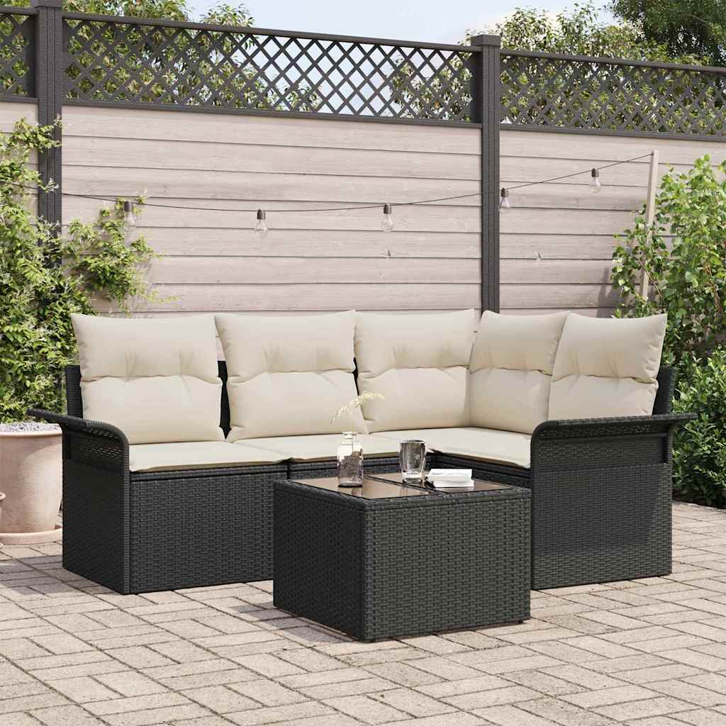 5-Teiliges Garten-Sofa-Set Mit Kissen Beige Poly-Rattan
