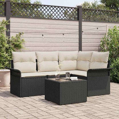 5-Teiliges Garten-Sofa-Set Mit Kissen Beige Poly-Rattan