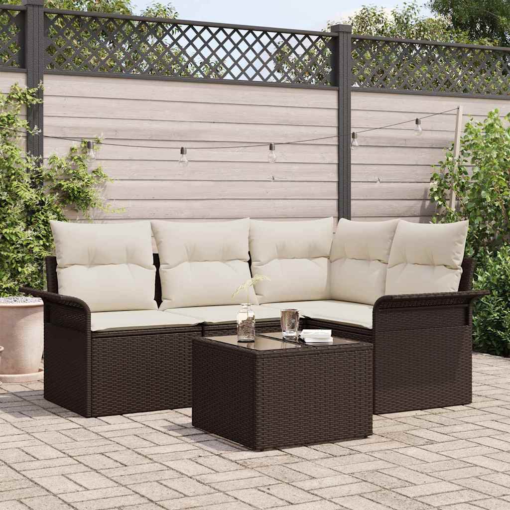 5-Teiliges Garten-Sofa-Set Mit Kissen Beige Poly-Rattan