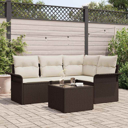 5-Teiliges Garten-Sofa-Set Mit Kissen Beige Poly-Rattan
