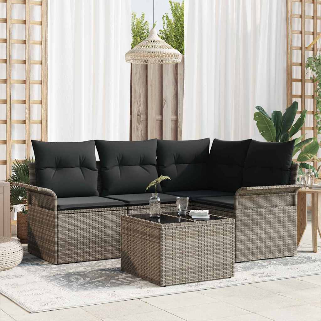 5-Teiliges Garten-Sofa-Set Mit Kissen Beige Poly-Rattan