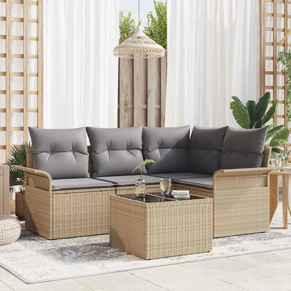 5-Teiliges Garten-Sofa-Set Mit Kissen Beige Poly-Rattan
