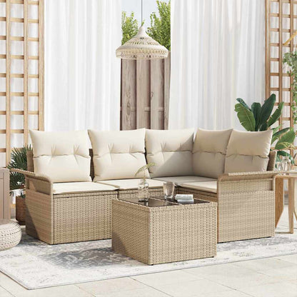 5-Teiliges Garten-Sofa-Set Mit Kissen Beige Poly-Rattan