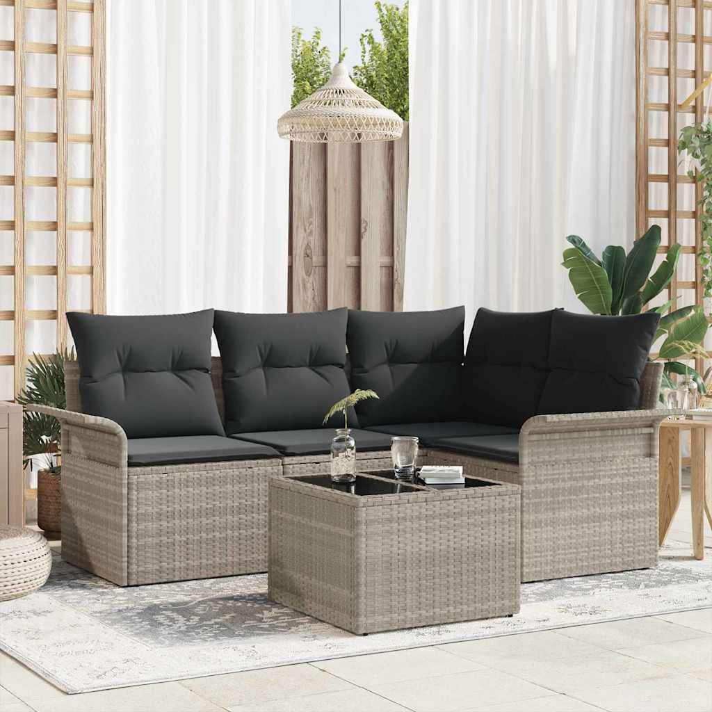 5-Teiliges Garten-Sofa-Set Mit Kissen Beige Poly-Rattan