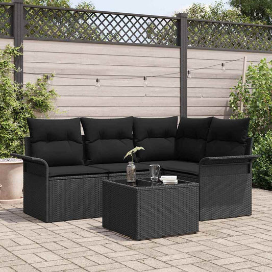 5-Teiliges Garten-Sofa-Set Mit Kissen Beige Poly-Rattan