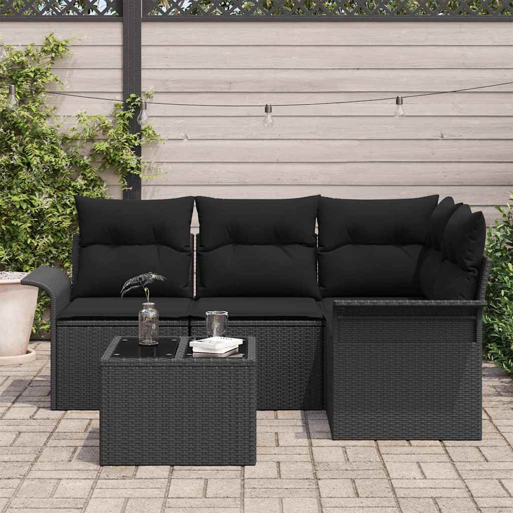 5-Teiliges Garten-Sofa-Set Mit Kissen Beige Poly-Rattan