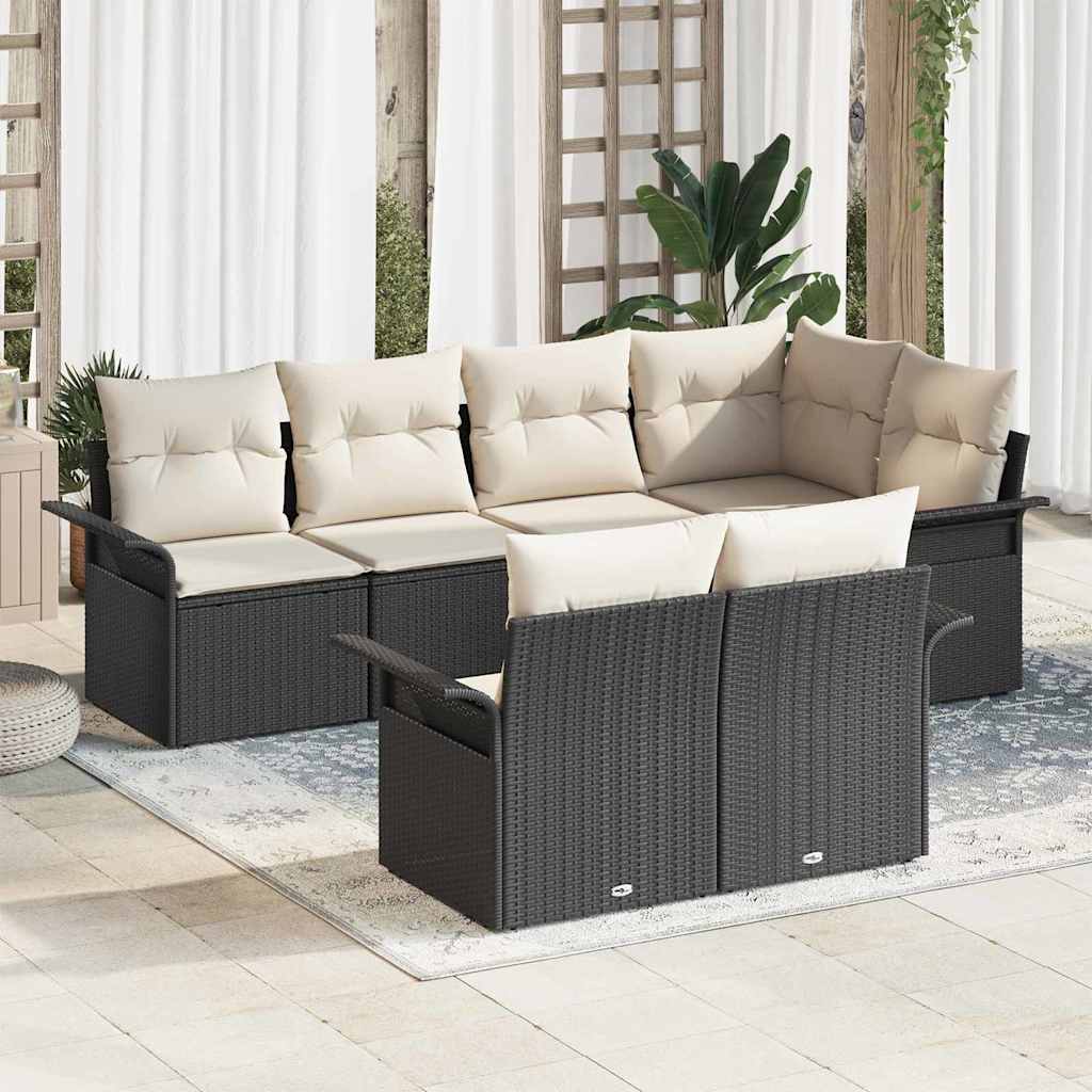 7-Teiliges Garten-Sofa-Set Mit Kissen Poly-Rattan