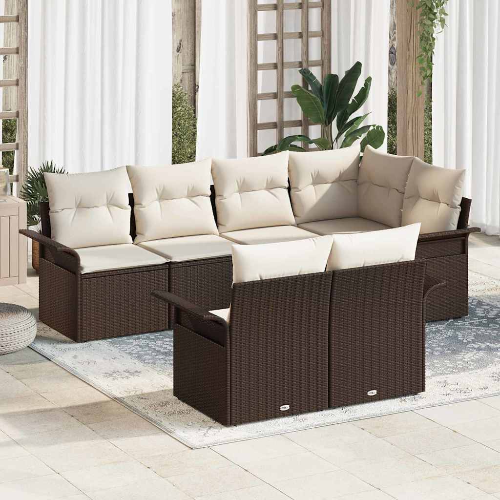 7-Teiliges Garten-Sofa-Set Mit Kissen Poly-Rattan