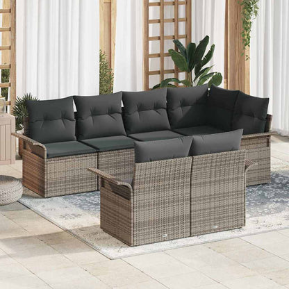 7-Teiliges Garten-Sofa-Set Mit Kissen Poly-Rattan