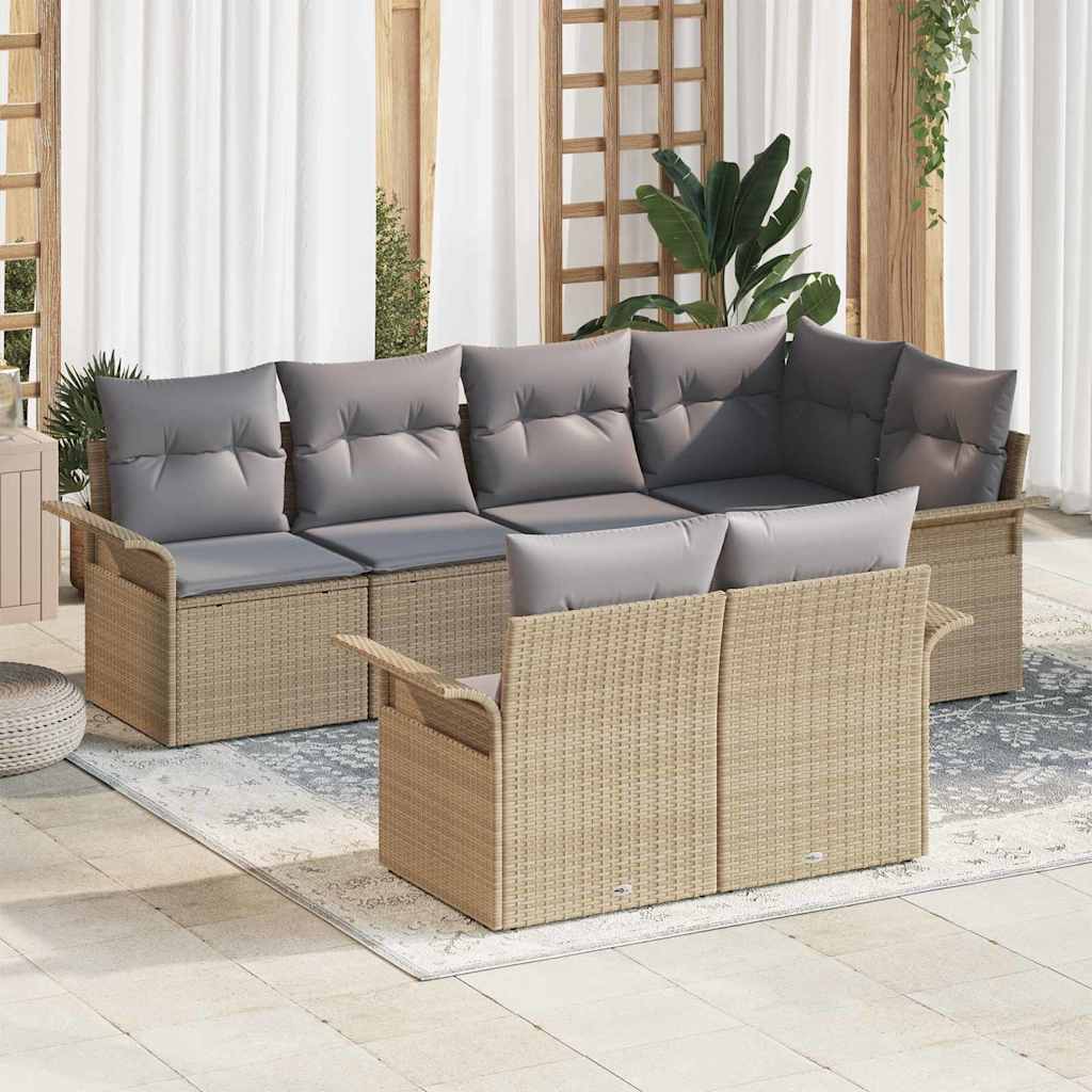 7-Teiliges Garten-Sofa-Set Mit Kissen Poly-Rattan