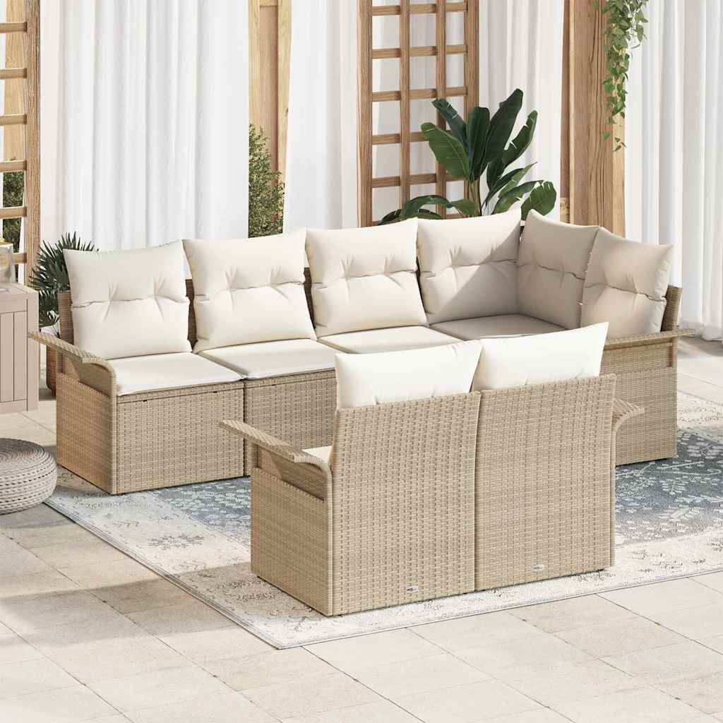 7-Teiliges Garten-Sofa-Set Mit Kissen Poly-Rattan