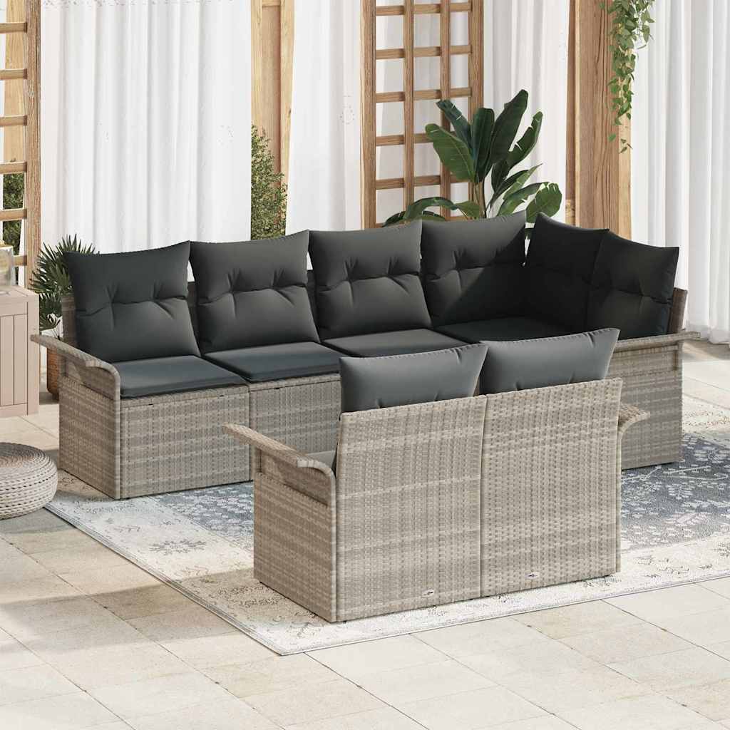 7-Teiliges Garten-Sofa-Set Mit Kissen Poly-Rattan