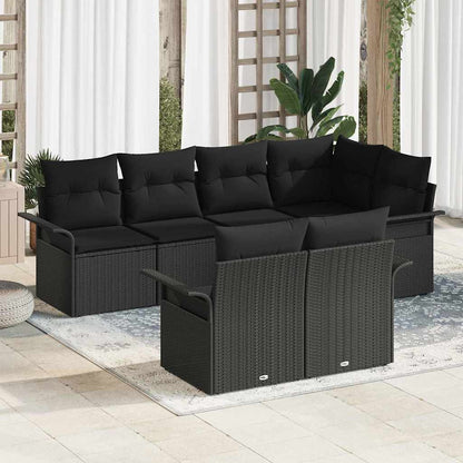 7-Teiliges Garten-Sofa-Set Mit Kissen Poly-Rattan