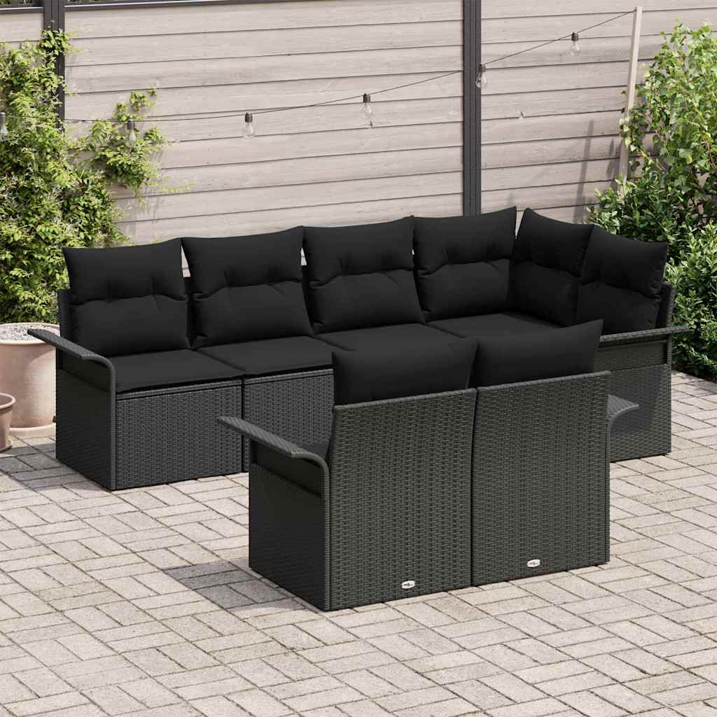 7-Teiliges Garten-Sofa-Set Mit Kissen Poly-Rattan