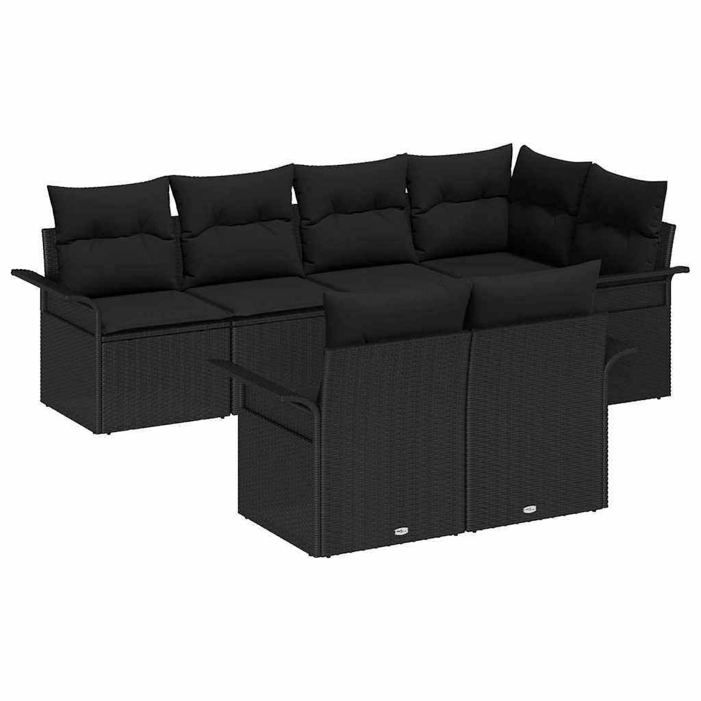 7-Teiliges Garten-Sofa-Set Mit Kissen Poly-Rattan
