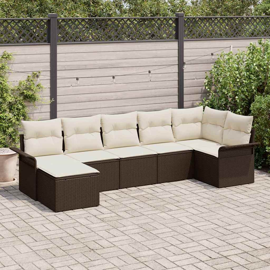 8-Teiliges Garten Sofa Set Mit Kissen Beige Poly-Rattan