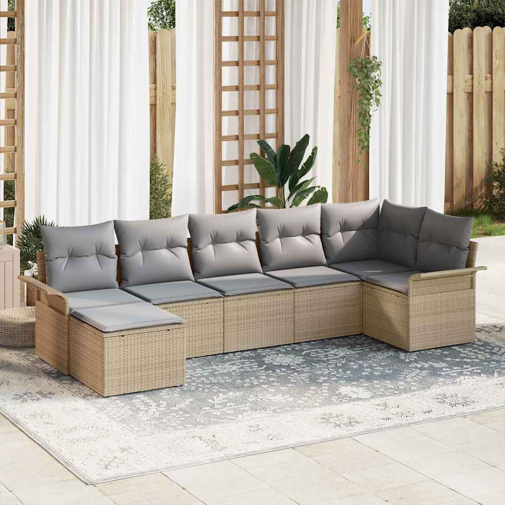 8-Teiliges Garten Sofa Set Mit Kissen Beige Poly-Rattan