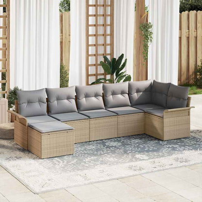 8-Teiliges Garten Sofa Set Mit Kissen Beige Poly-Rattan